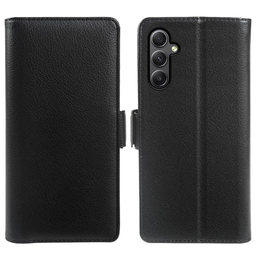 For Samsung Galaxy A34 5G Wallet Case with Dual Magnetic Clasp Litchi Textured Leather Flip Stand Phone Cover - Black - 1