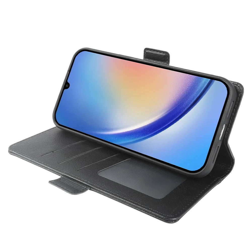For Samsung Galaxy A34 5G Wallet Case with Dual Magnetic Clasp Litchi Textured Leather Flip Stand Phone Cover - Black - 2