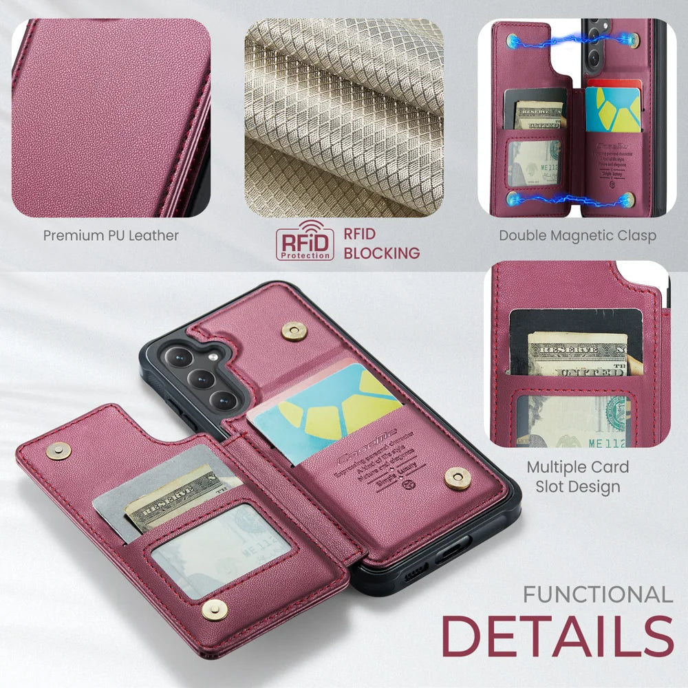 CASEME For Samsung Galaxy S26 Case with RFID Blocking 5 Card Slots  C22 Leather Back Cover - Red - 2