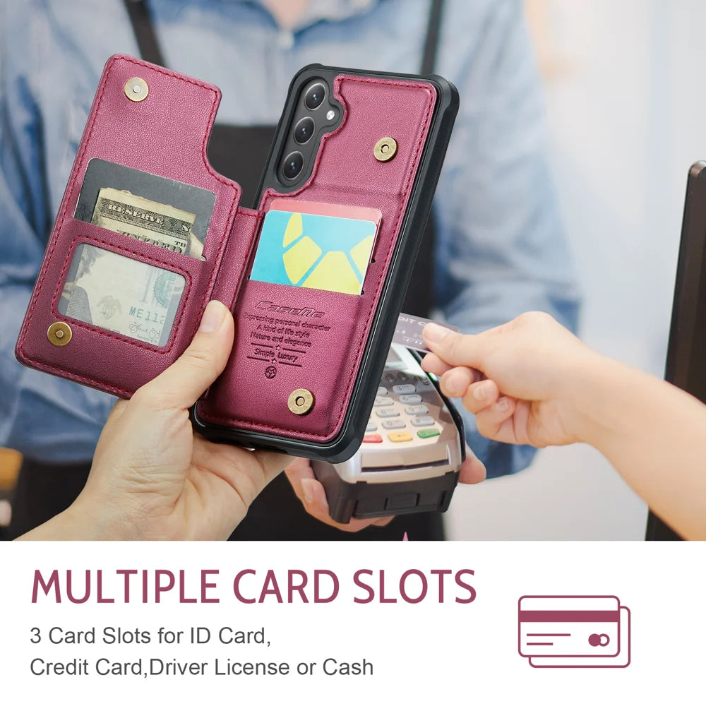 CASEME For Samsung Galaxy S26 Case with RFID Blocking 5 Card Slots  C22 Leather Back Cover - Red - 3