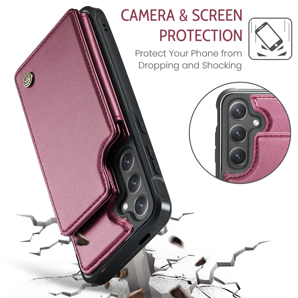 CASEME For Samsung Galaxy S26+ Case with RFID Blocking 5 Card Slots  C22 Leather Back Cover - Red - 6