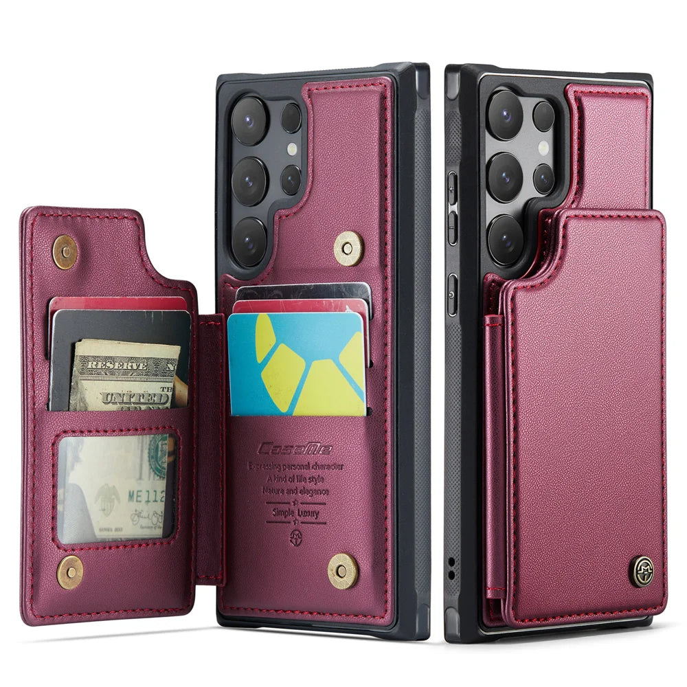 CASEME For Samsung Galaxy S26 Ultra Case with RFID Blocking 5 Card Slots  C22 Leather Back Cover - Red - 1