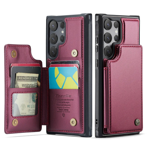 CASEME For Samsung Galaxy S26 Ultra Case with RFID Blocking 5 Card Slots  C22 Leather Back Cover - Red - 1
