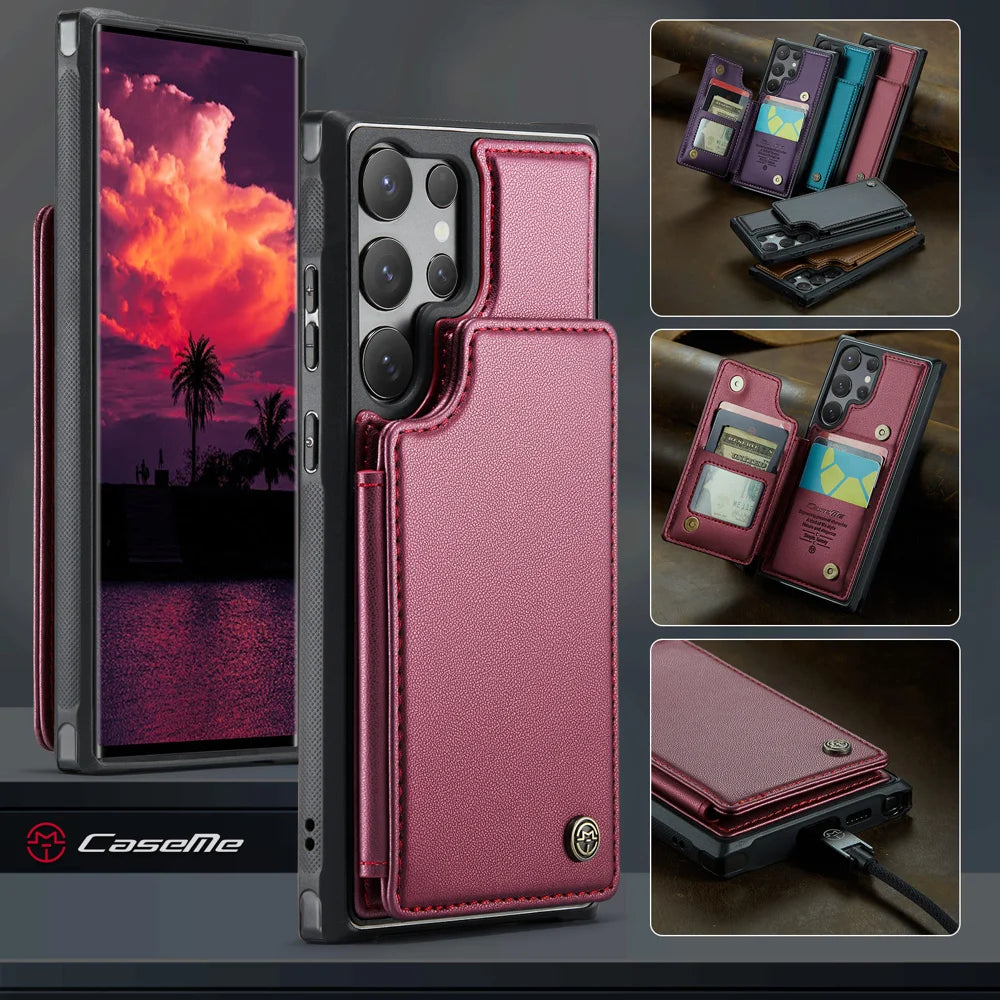 CASEME For Samsung Galaxy S26 Ultra Case with RFID Blocking 5 Card Slots  C22 Leather Back Cover - Red - 4