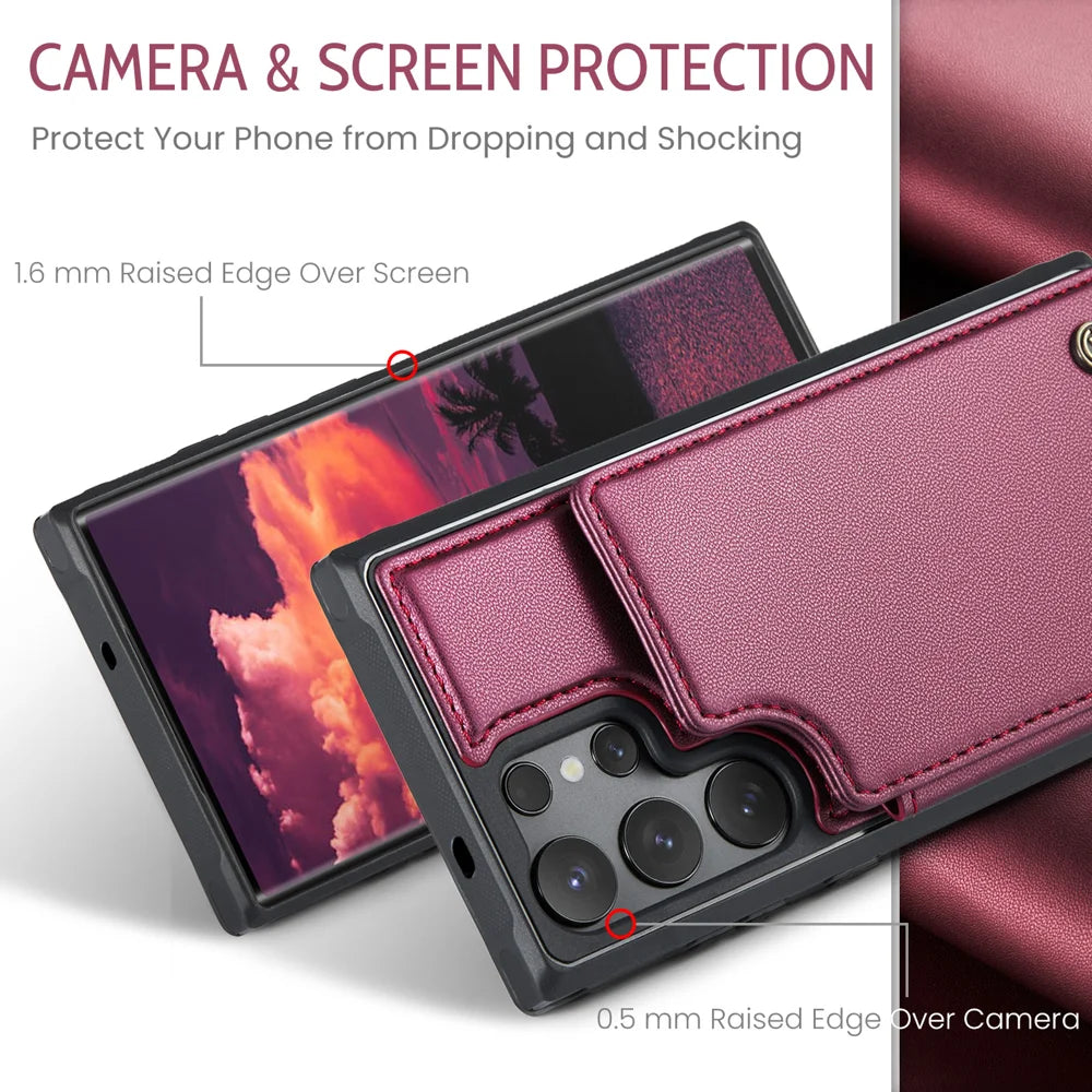CASEME For Samsung Galaxy S26 Ultra Case with RFID Blocking 5 Card Slots  C22 Leather Back Cover - Red - 5