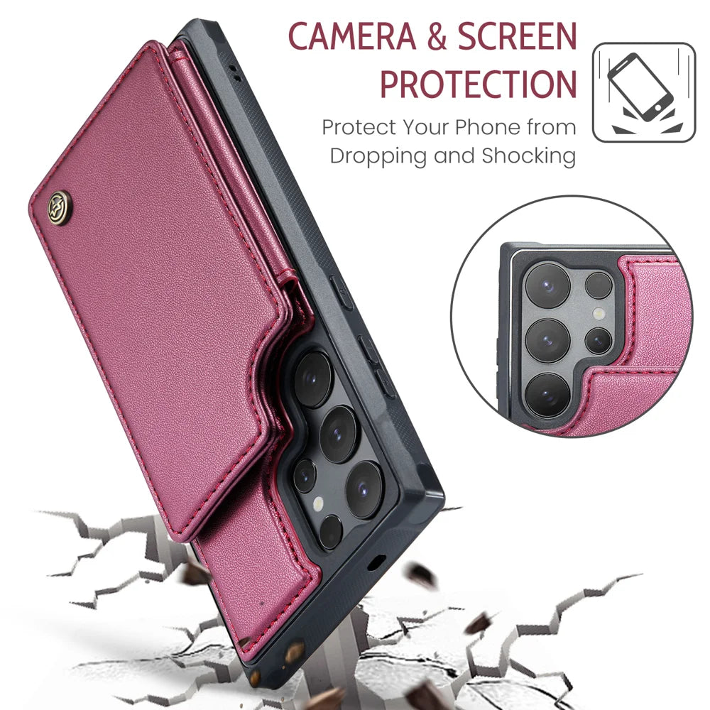 CASEME For Samsung Galaxy S26 Ultra Case with RFID Blocking 5 Card Slots  C22 Leather Back Cover - Red - 6