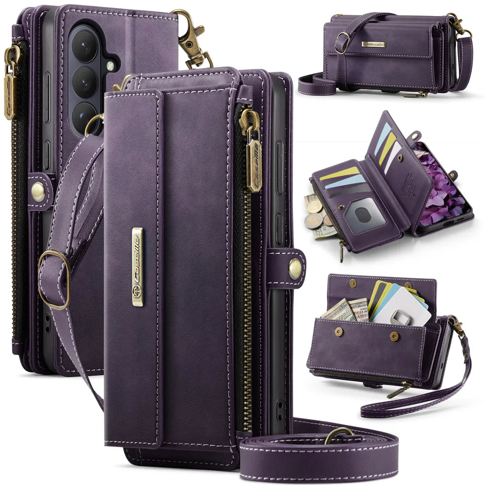 CASEME For Samsung Galaxy S26 Case  C39 RFID Blocking Zipper Wallet Stand Leather Cover with Strap - Purple - 1