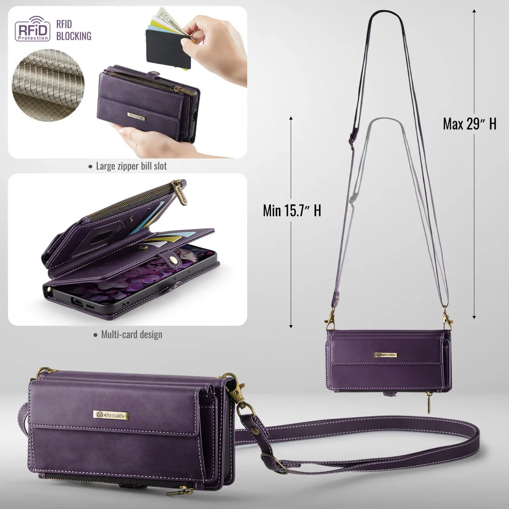 CASEME For Samsung Galaxy S26 Case  C39 RFID Blocking Zipper Wallet Stand Leather Cover with Strap - Purple - 6
