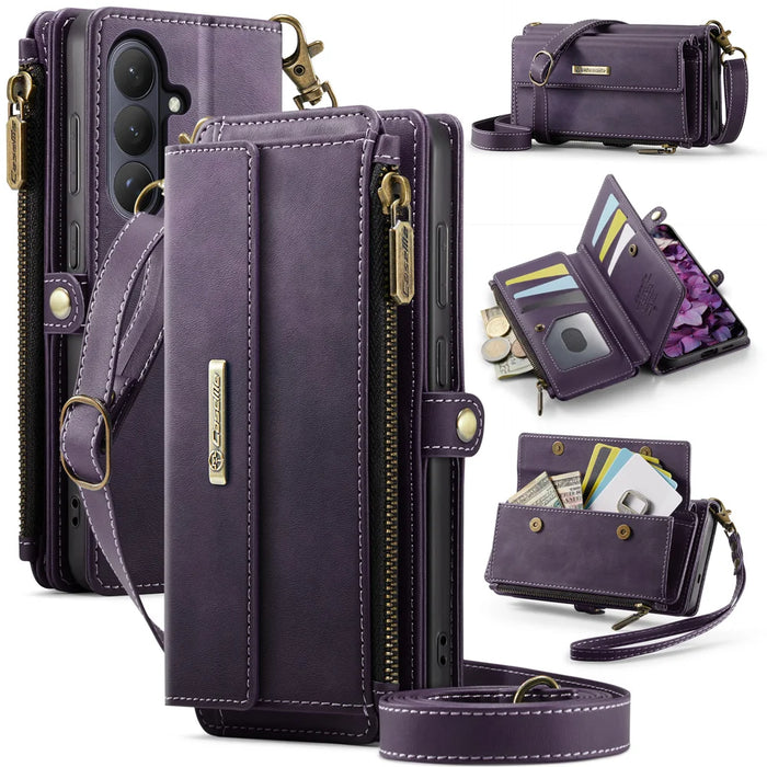 CASEME For Samsung Galaxy S26+ Case  C39 RFID Blocking Zipper Wallet Stand Leather Cover with Strap - Purple - 1