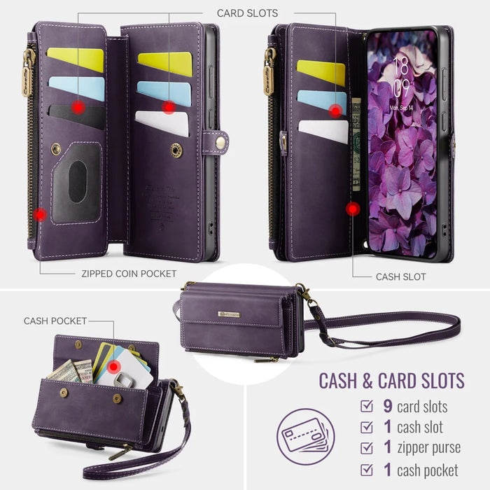 CASEME For Samsung Galaxy S26+ Case  C39 RFID Blocking Zipper Wallet Stand Leather Cover with Strap - Purple - 3