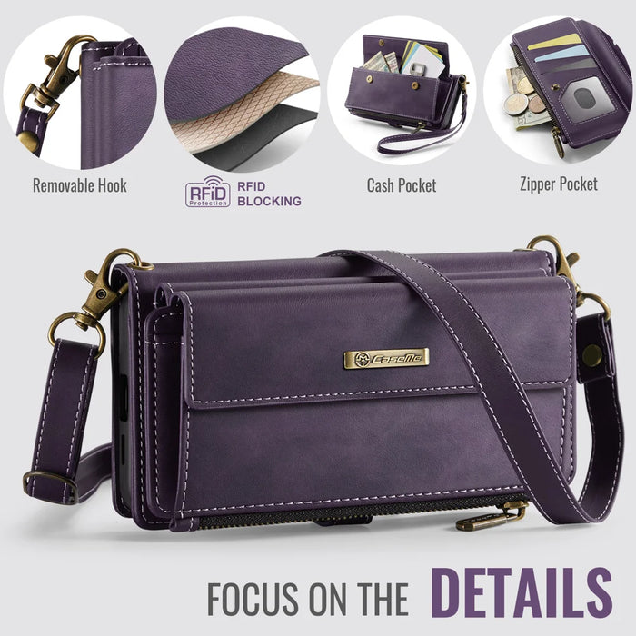 CASEME For Samsung Galaxy S26+ Case  C39 RFID Blocking Zipper Wallet Stand Leather Cover with Strap - Purple - 4