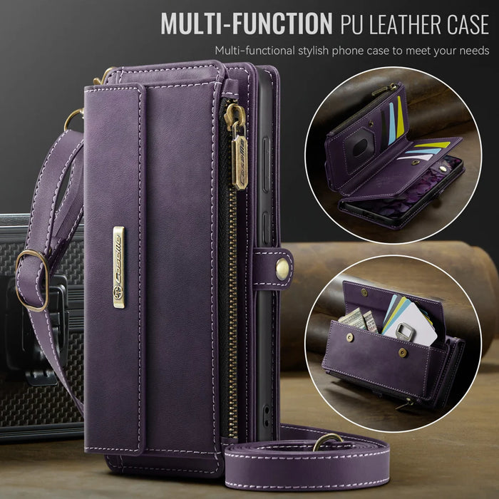 CASEME For Samsung Galaxy S26+ Case  C39 RFID Blocking Zipper Wallet Stand Leather Cover with Strap - Purple - 5