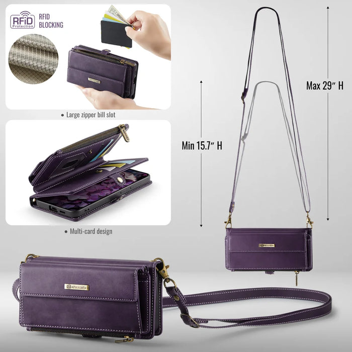 CASEME For Samsung Galaxy S26+ Case  C39 RFID Blocking Zipper Wallet Stand Leather Cover with Strap - Purple - 6