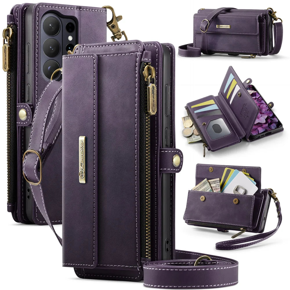 CASEME For Samsung Galaxy S26 Ultra Case  C39 RFID Blocking Zipper Wallet Stand Leather Cover with Strap - Purple - 1