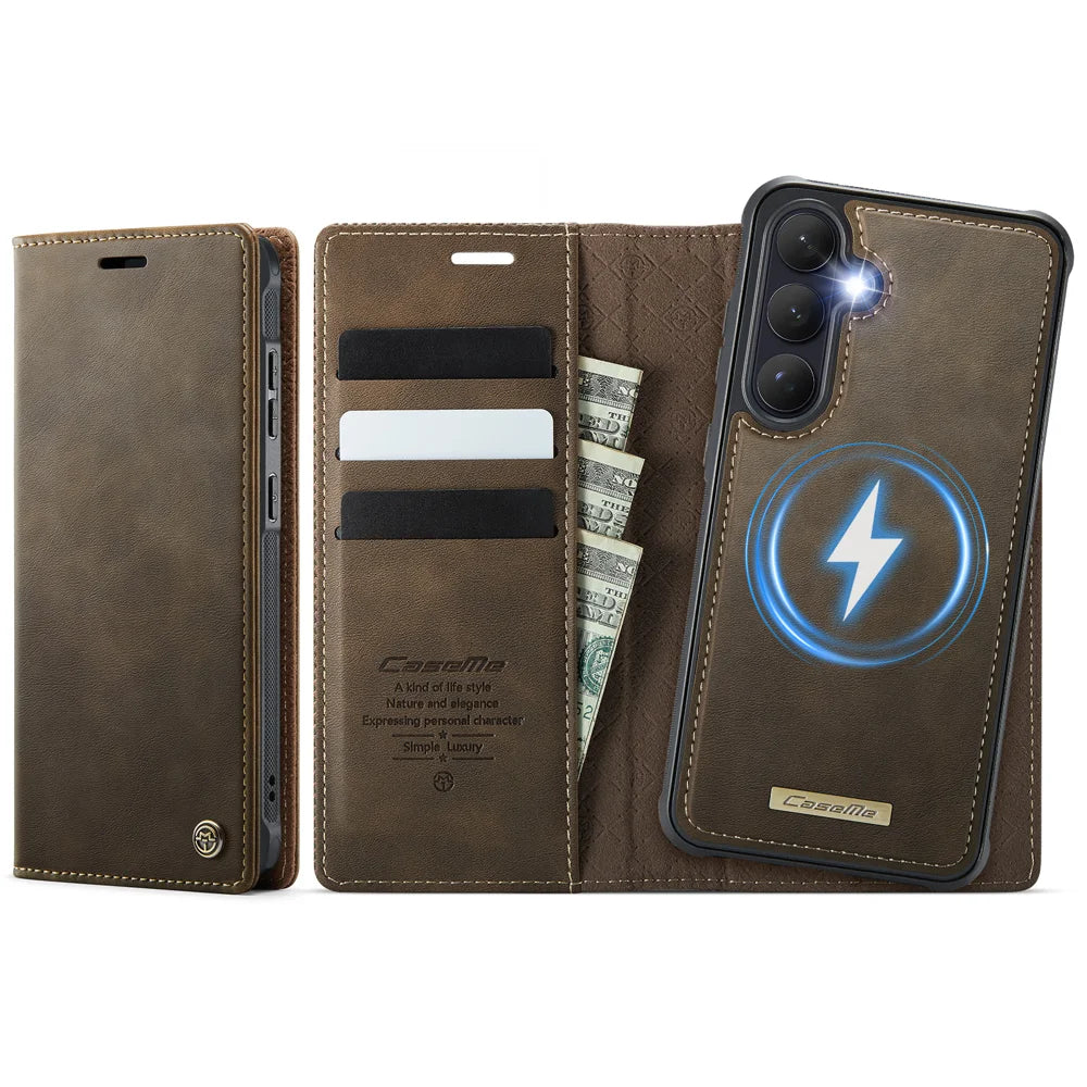 CASEME For Samsung Galaxy S26 Magnetic Case  C49 RFID Blocking Detachable Wallet Leather Phone Cover - Coffee - 1