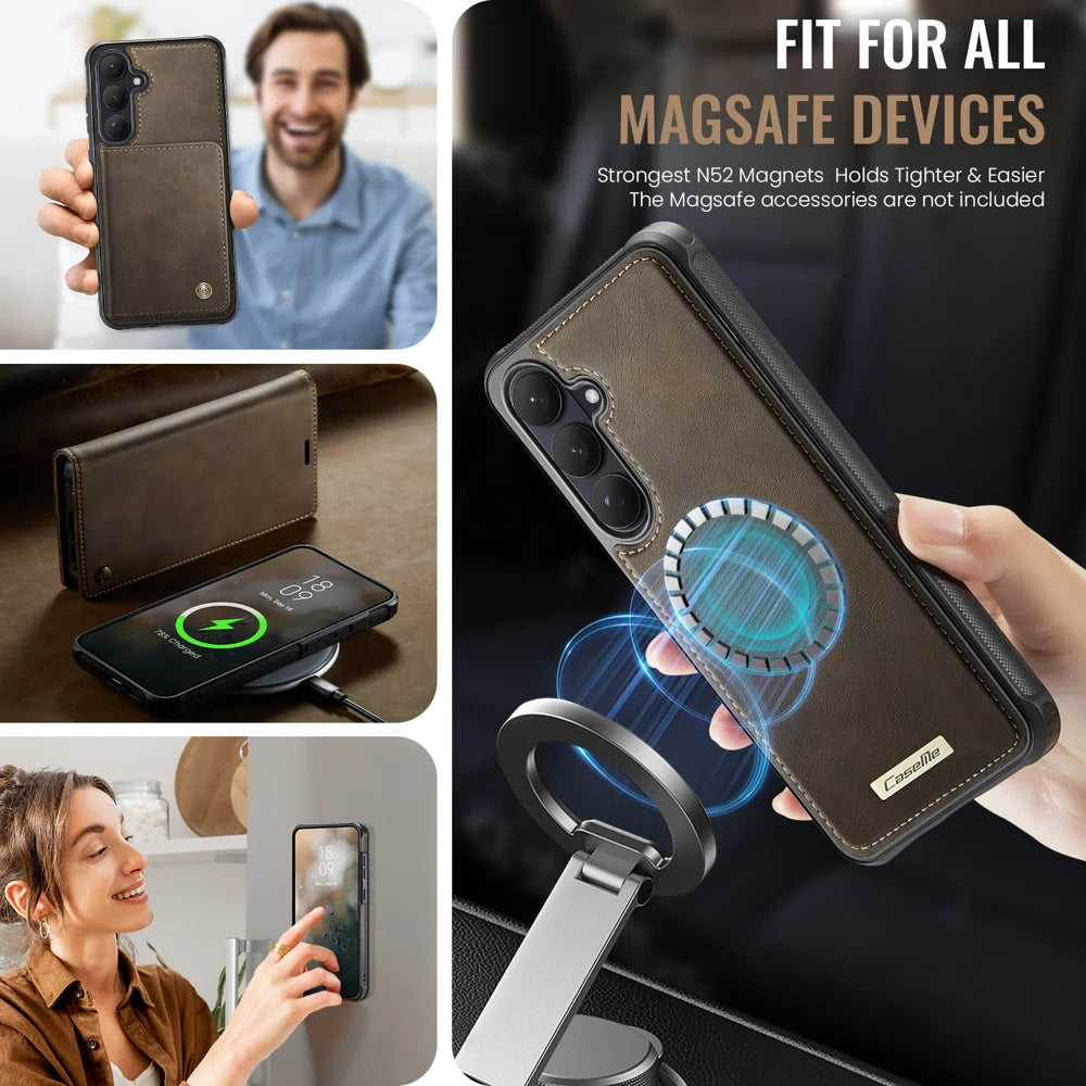 CASEME For Samsung Galaxy S26 Magnetic Case  C49 RFID Blocking Detachable Wallet Leather Phone Cover - Coffee - 3
