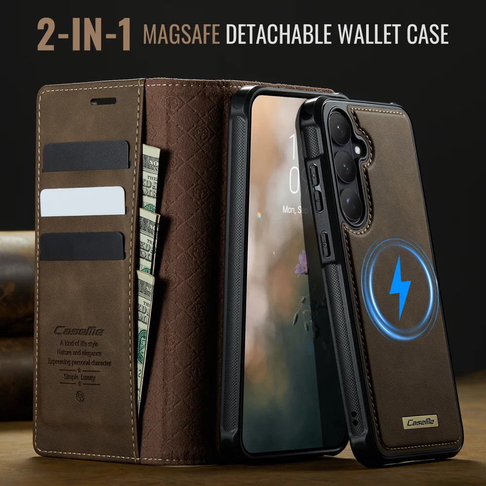 CASEME For Samsung Galaxy S26 Magnetic Case  C49 RFID Blocking Detachable Wallet Leather Phone Cover - Coffee - 4