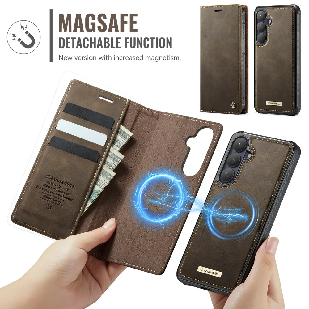CASEME For Samsung Galaxy S26 Magnetic Case  C49 RFID Blocking Detachable Wallet Leather Phone Cover - Coffee - 6