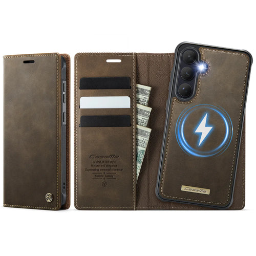 CASEME For Samsung Galaxy S26+ Magnetic Case  C49 RFID Blocking Detachable Wallet Leather Phone Cover - Coffee - 1