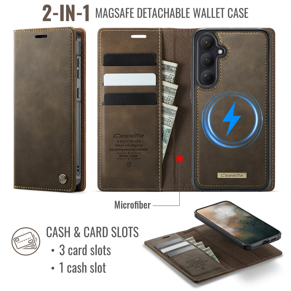 CASEME For Samsung Galaxy S26+ Magnetic Case  C49 RFID Blocking Detachable Wallet Leather Phone Cover - Coffee - 5