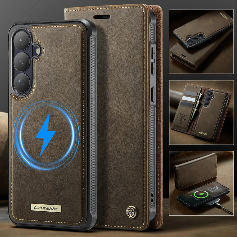 CASEME For Samsung Galaxy S26+ Magnetic Case  C49 RFID Blocking Detachable Wallet Leather Phone Cover - Coffee - 7