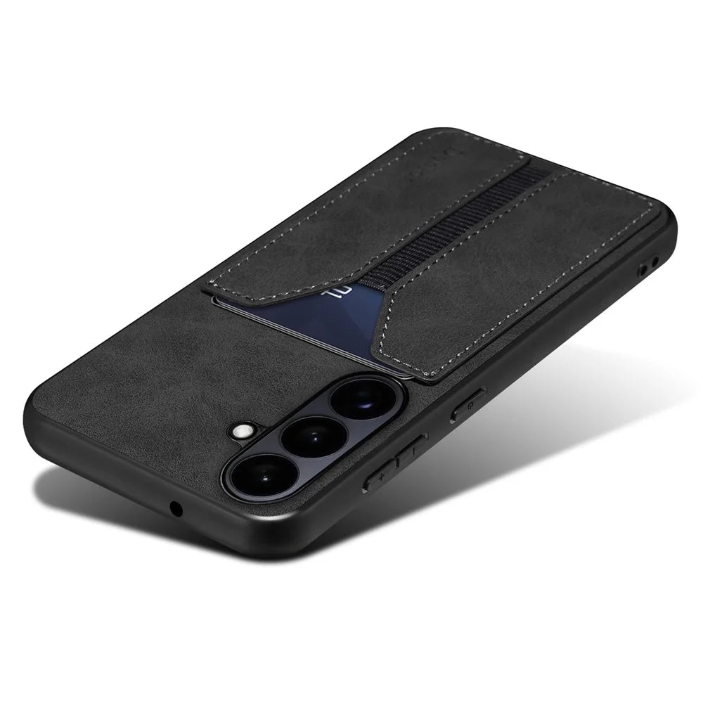 DENIOR For Samsung Galaxy S26 Case Elastic Card Holder PU Leather + TPU + PC Phone Cover - Black - 4