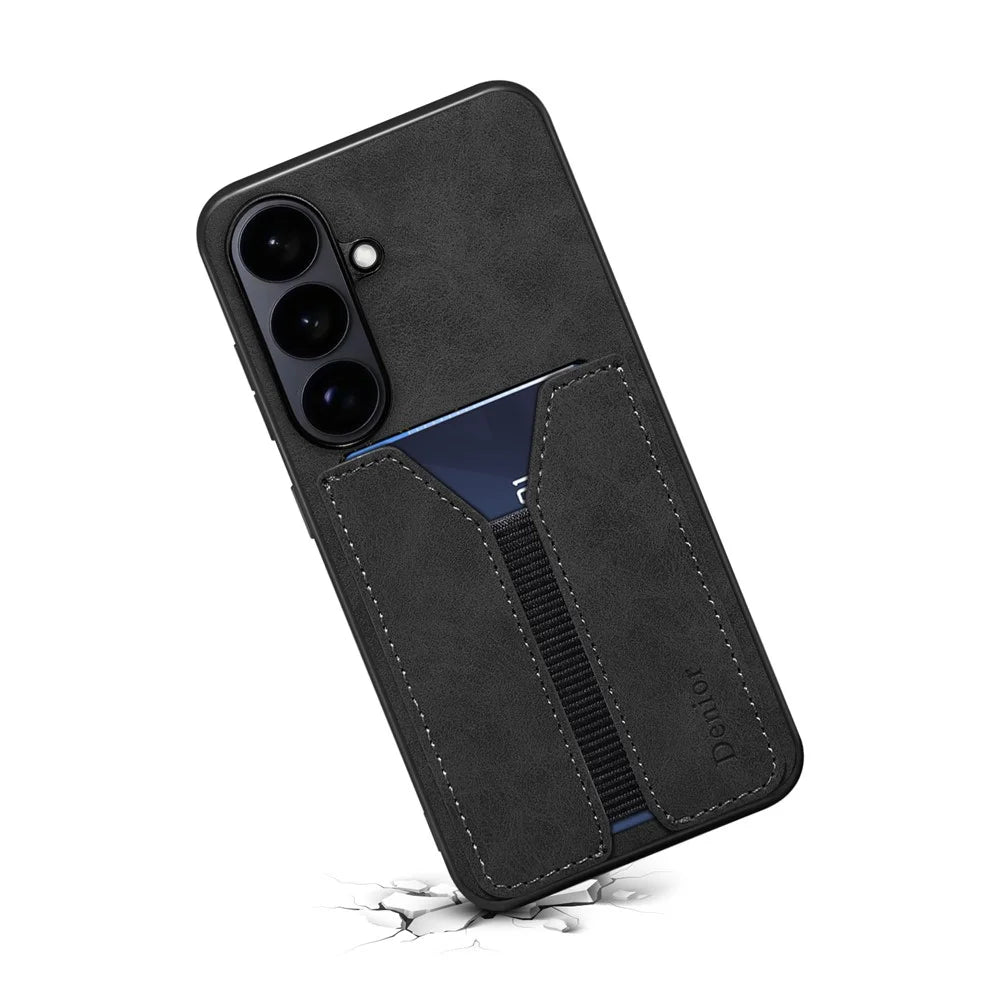 DENIOR For Samsung Galaxy S26+ Case Elastic Card Holder PU Leather + TPU + PC Phone Cover - Black - 3