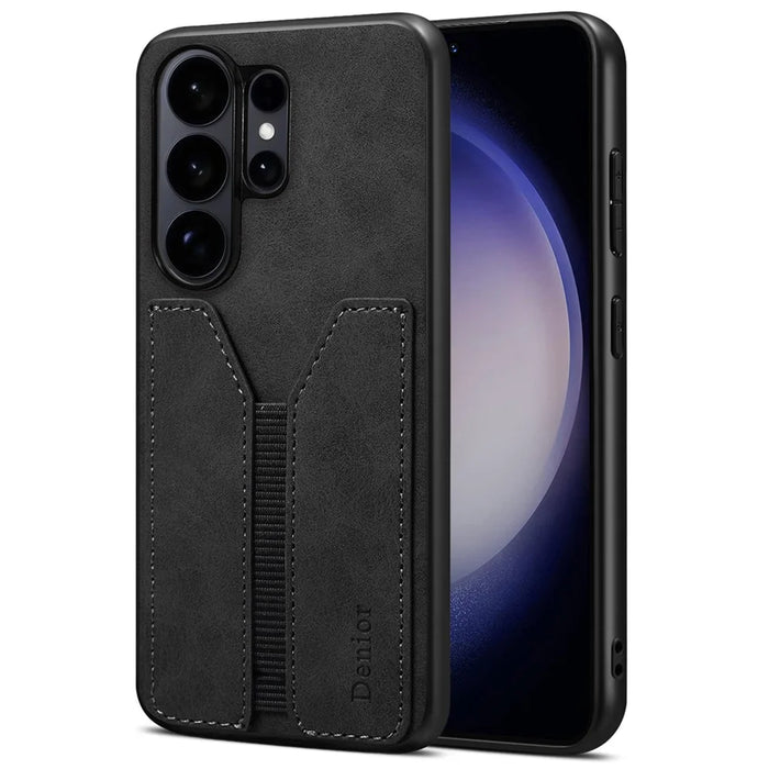 DENIOR For Samsung Galaxy S26 Ultra Case Elastic Card Holder PU Leather + TPU + PC Phone Cover - Black - 1
