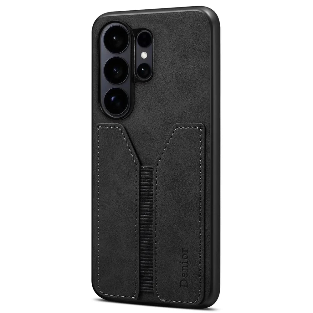 DENIOR For Samsung Galaxy S26 Ultra Case Elastic Card Holder PU Leather + TPU + PC Phone Cover - Black - 2