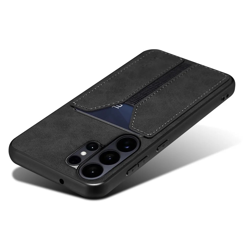 DENIOR For Samsung Galaxy S26 Ultra Case Elastic Card Holder PU Leather + TPU + PC Phone Cover - Black - 4