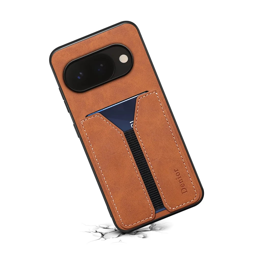 DENIOR For Google Pixel 10a Case Elastic Card Holder PU Leather + TPU + PC Phone Cover - Brown - 2