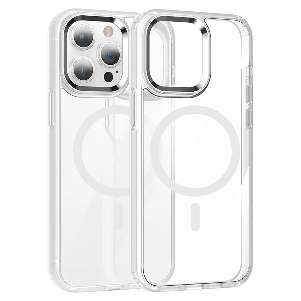 For iPhone 13 Pro Max Magnetic Case TPU + PC Clear Protective Phone Cover Compatible with MagSafe - White - 1