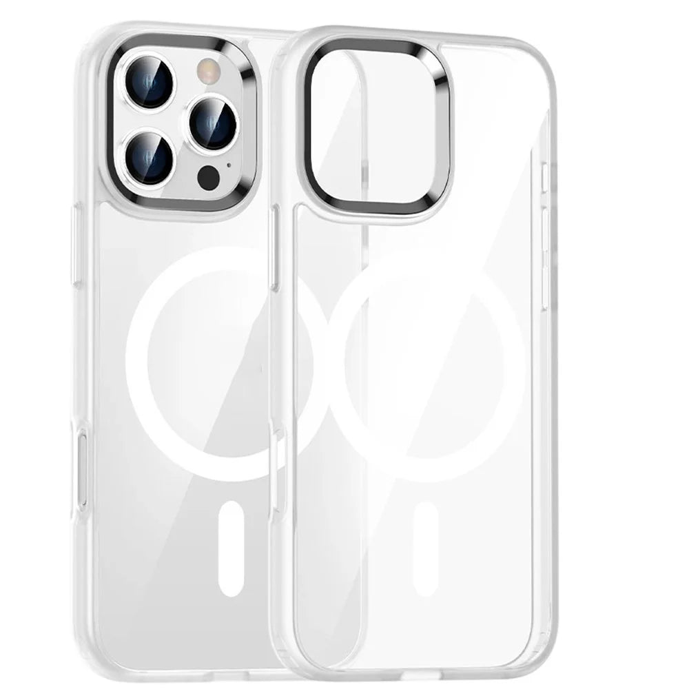 For iPhone 16 Pro Max Magnetic Case TPU + PC Clear Protective Phone Cover Compatible with MagSafe - White - 1