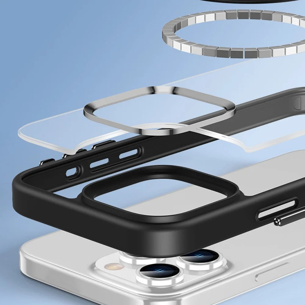 For iPhone 16 Pro Max Magnetic Case TPU + PC Clear Protective Phone Cover Compatible with MagSafe - White - 4