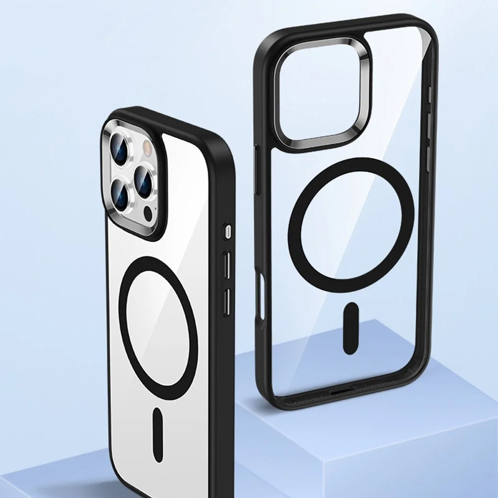 For iPhone 16 Pro Max Magnetic Case TPU + PC Clear Protective Phone Cover Compatible with MagSafe - White - 6