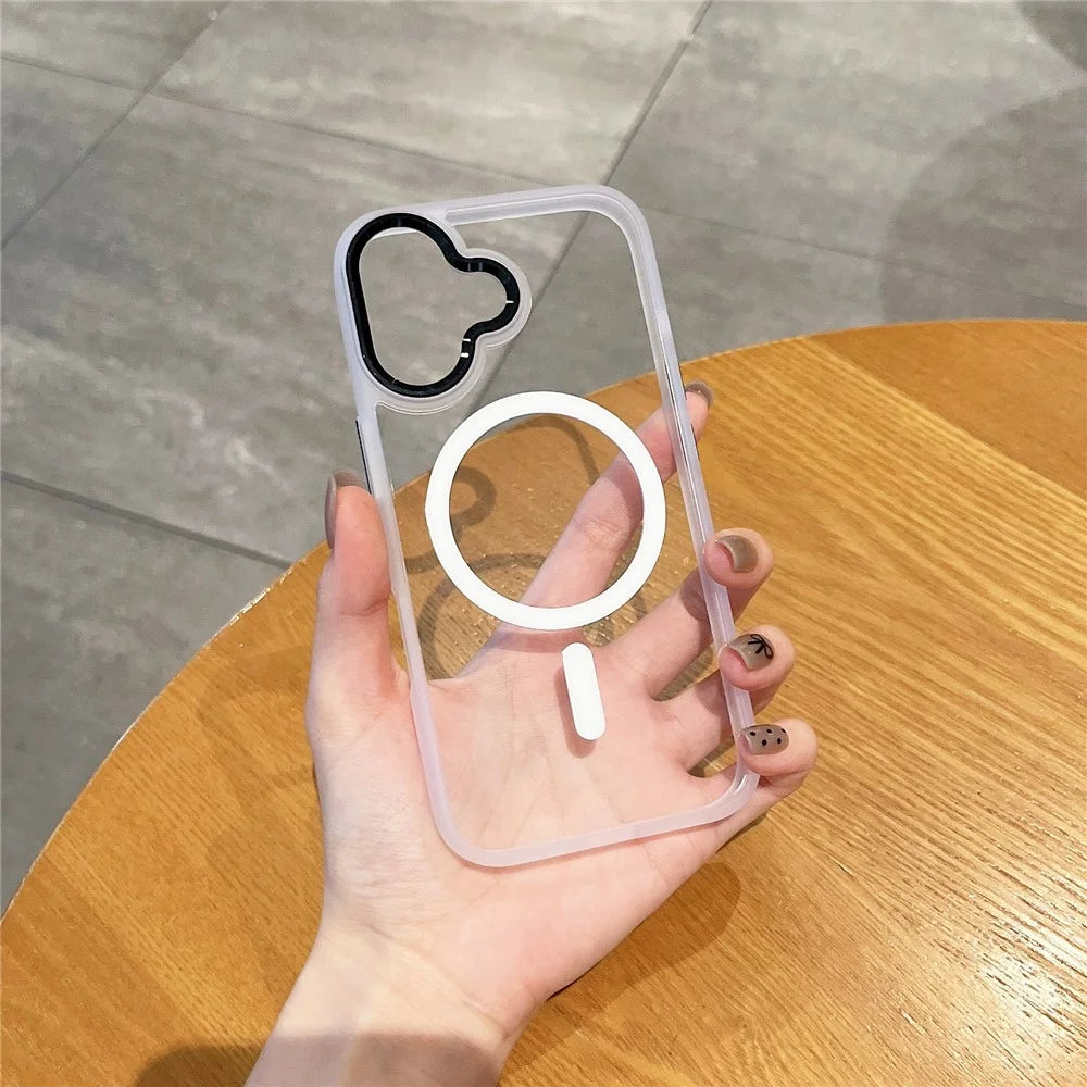 For iPhone 16 Magnetic Case TPU + PC Clear Protective Phone Cover Compatible with MagSafe - White - 1