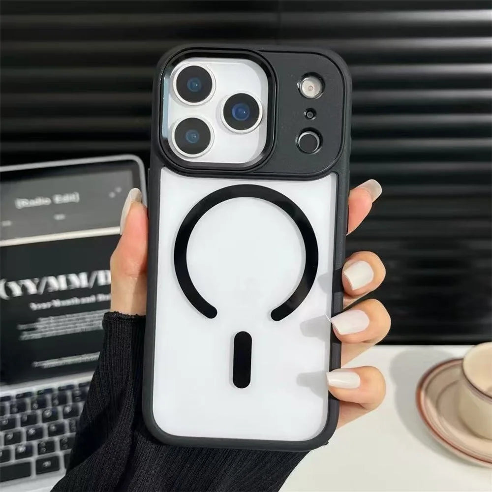 For iPhone 17 Pro Max Magnetic Case TPU + PC Clear Protective Phone Cover Compatible with MagSafe - Black - 1