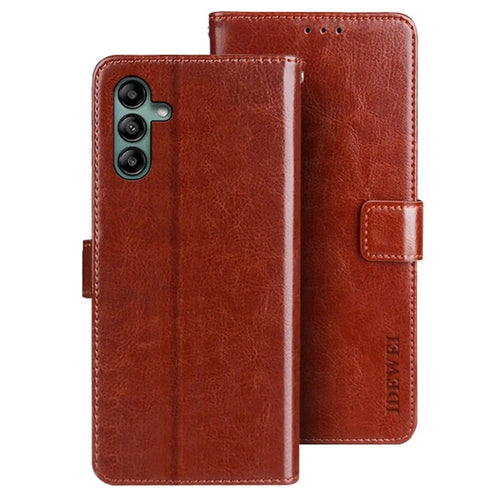 IDEWEI For Samsung Galaxy A04s 4G (164.7mm) Phone Protective Case Crazy Horse Texture Anti-scratch PU Leather Flip Stand Wallet Cover - Brown - 1