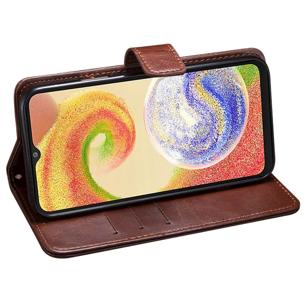 IDEWEI For Samsung Galaxy A04s 4G (164.7mm) Phone Protective Case Crazy Horse Texture Anti-scratch PU Leather Flip Stand Wallet Cover - Brown - 3