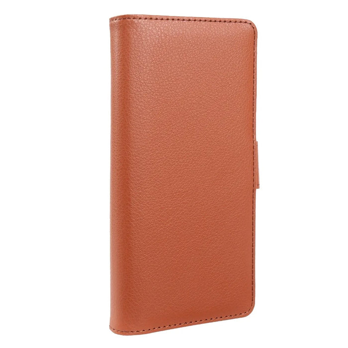 For iPhone 17 Wallet Case with Dual Magnetic Clasp Litchi Textured Leather Flip Stand Phone Cover - Brown - 5