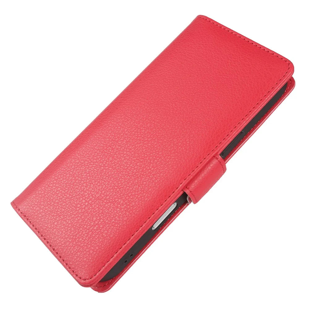 For iPhone 18 Pro / 17 Pro Wallet Case with Dual Magnetic Clasp Litchi Textured Leather Flip Stand Phone Cover - Red - 4