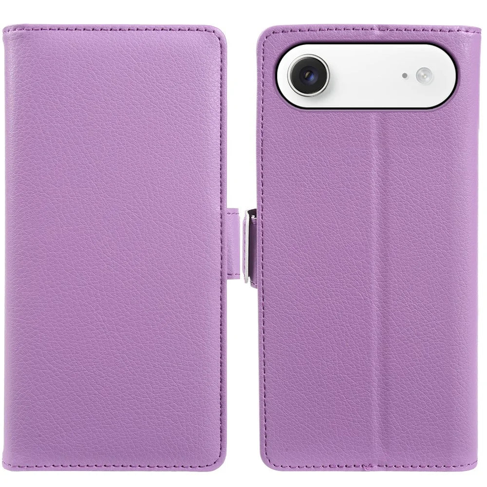 For iPhone Air Wallet Case with Dual Magnetic Clasp Litchi Textured Leather Flip Stand Phone Cover - Purple - 1