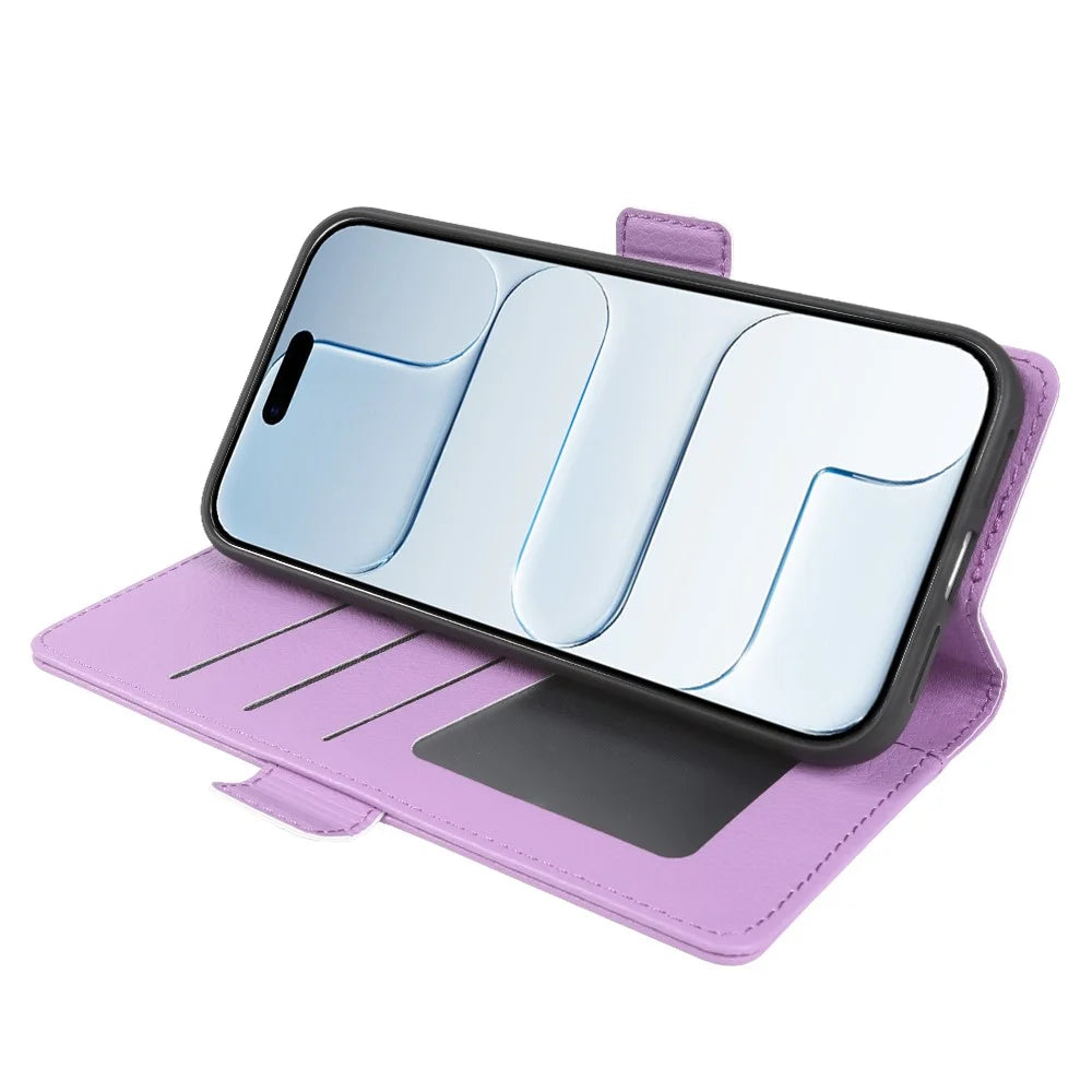 For iPhone Air Wallet Case with Dual Magnetic Clasp Litchi Textured Leather Flip Stand Phone Cover - Purple - 2