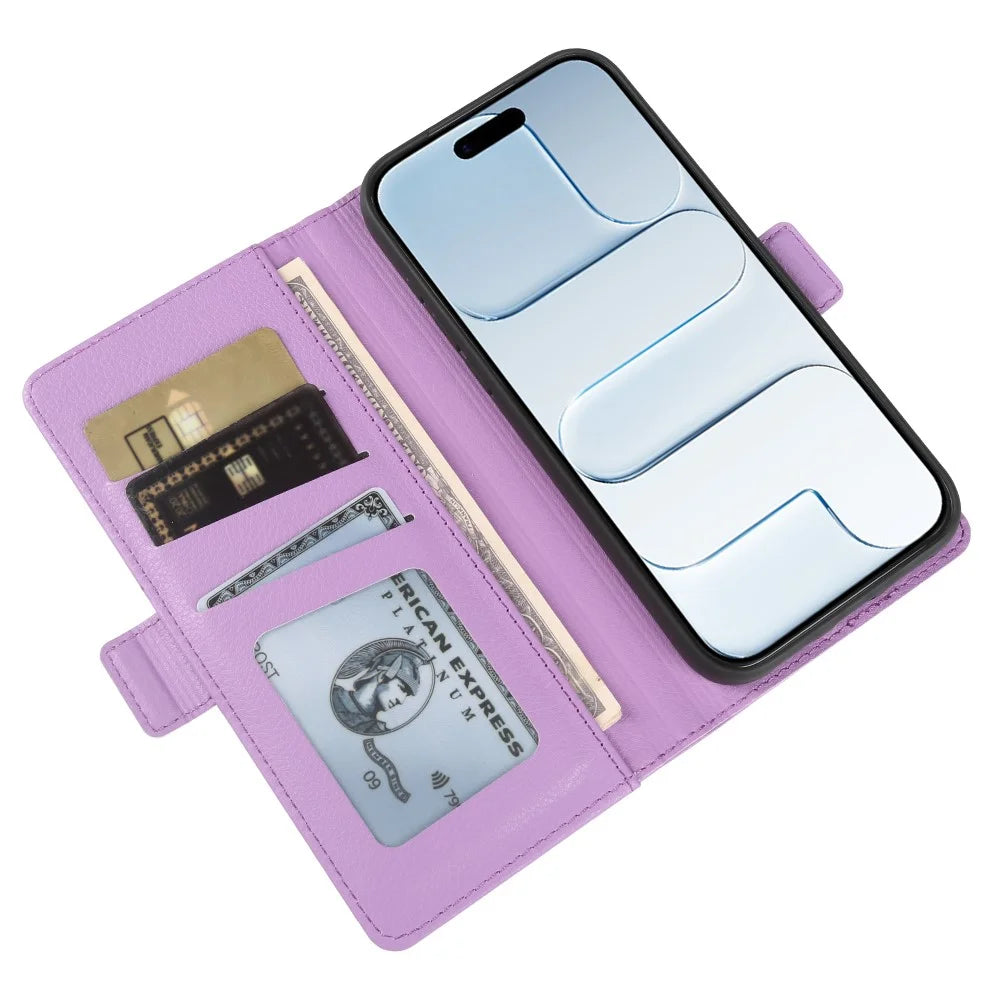 For iPhone Air Wallet Case with Dual Magnetic Clasp Litchi Textured Leather Flip Stand Phone Cover - Purple - 3