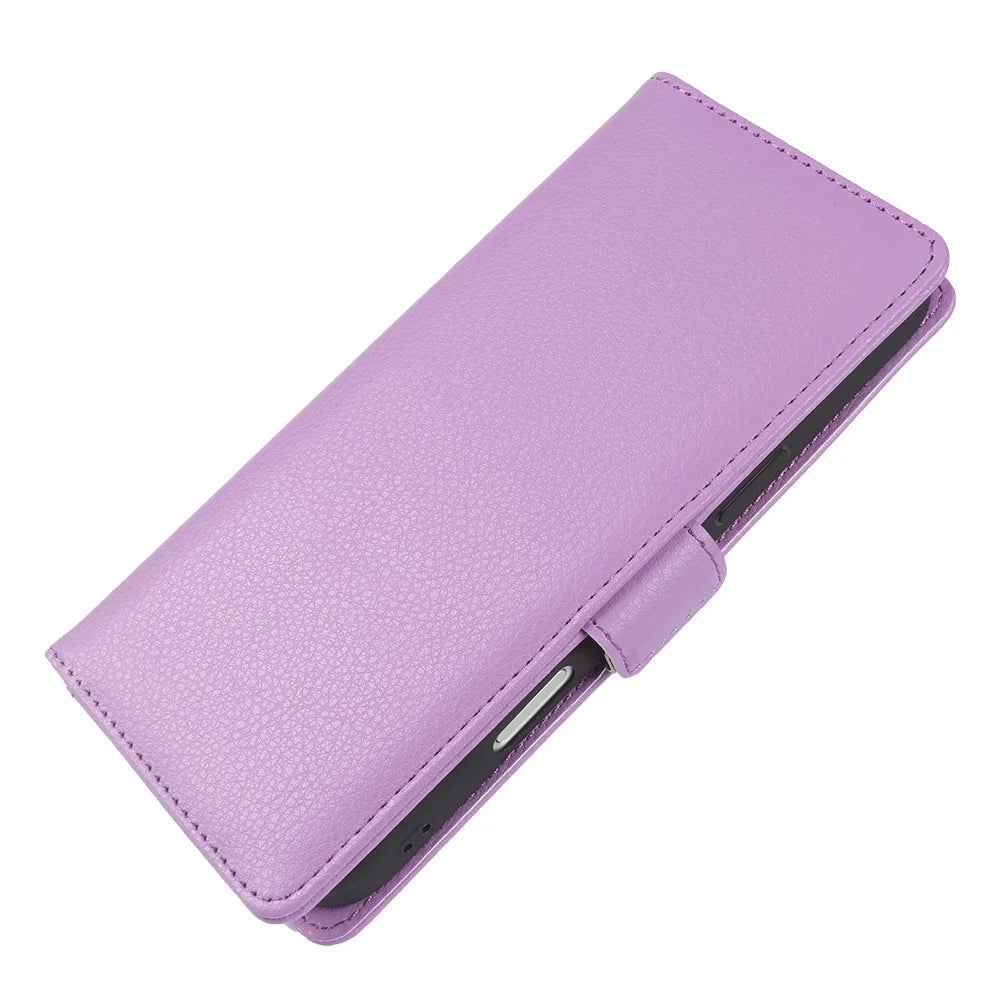 For iPhone Air Wallet Case with Dual Magnetic Clasp Litchi Textured Leather Flip Stand Phone Cover - Purple - 4