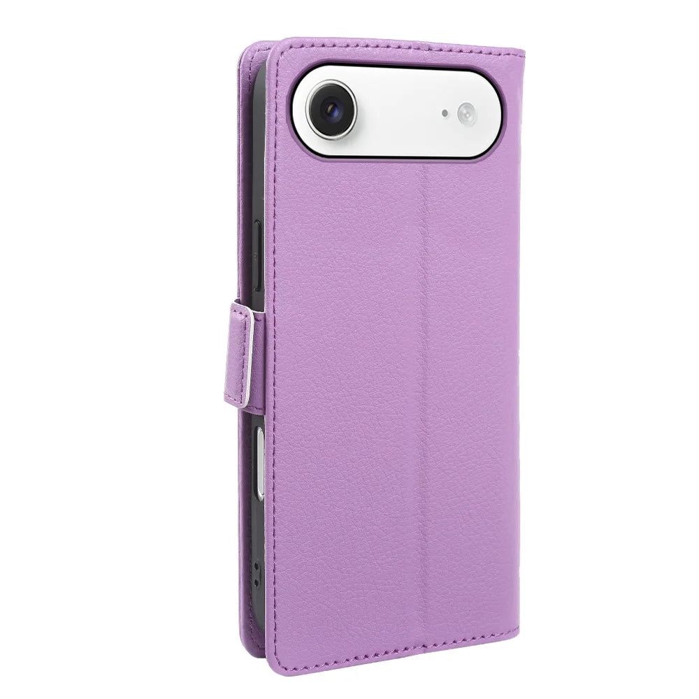 For iPhone Air Wallet Case with Dual Magnetic Clasp Litchi Textured Leather Flip Stand Phone Cover - Purple - 6
