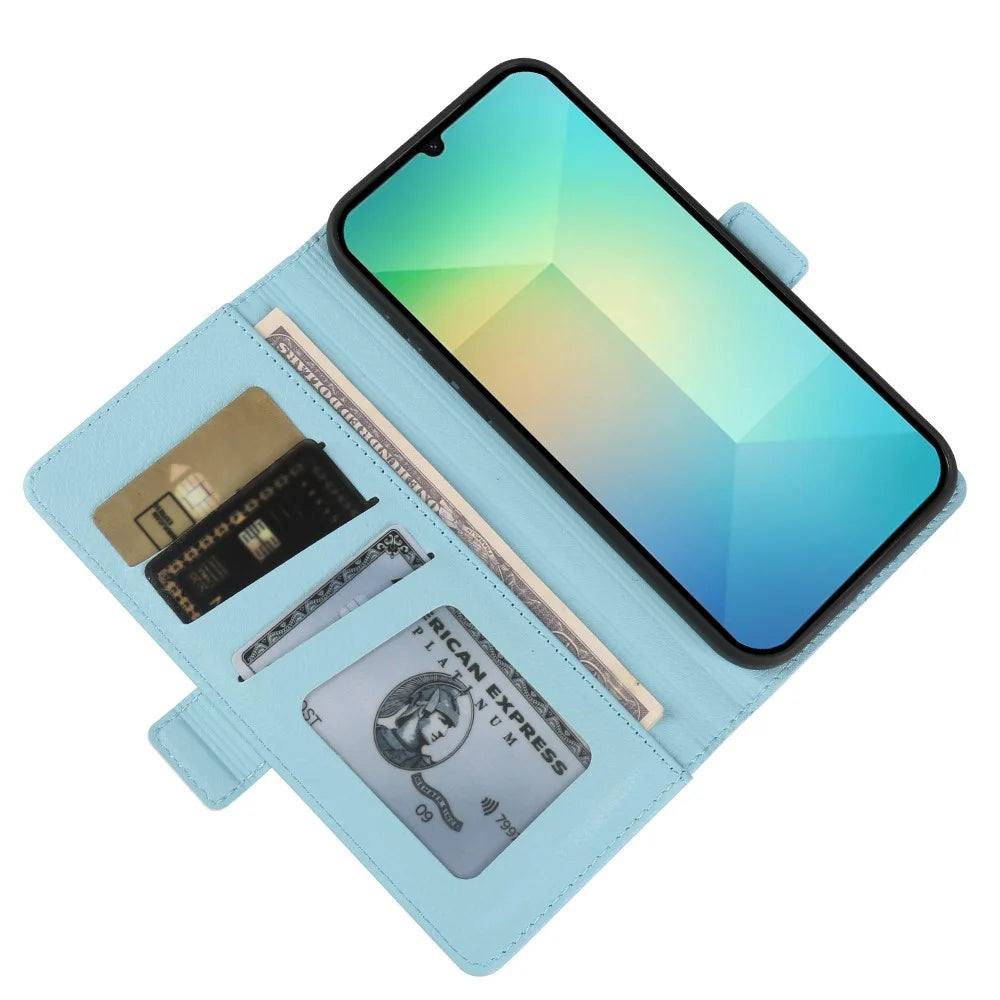 For Samsung Galaxy A06 5G Wallet Case with Dual Magnetic Clasp Litchi Textured Leather Flip Stand Phone Cover - Blue - 3