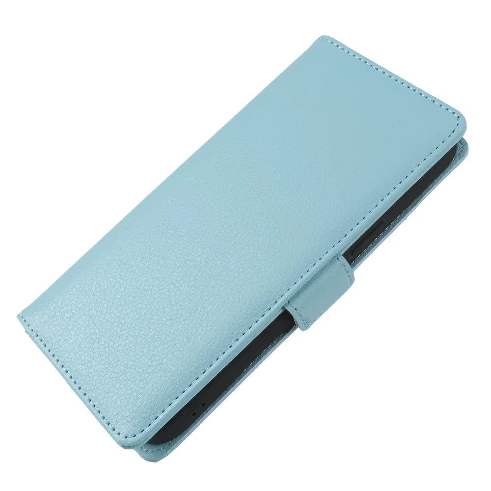 For Samsung Galaxy A06 5G Wallet Case with Dual Magnetic Clasp Litchi Textured Leather Flip Stand Phone Cover - Blue - 4