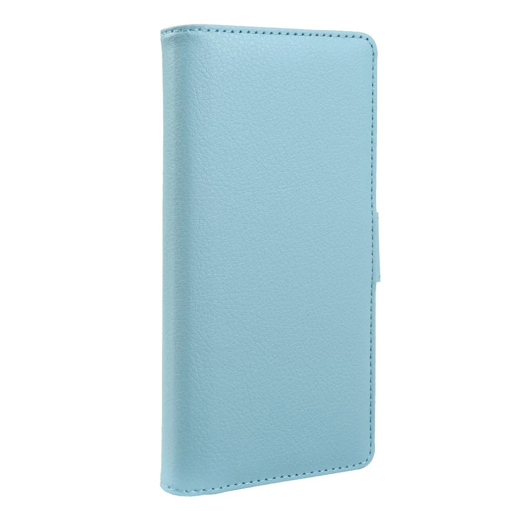 For Samsung Galaxy A06 5G Wallet Case with Dual Magnetic Clasp Litchi Textured Leather Flip Stand Phone Cover - Blue - 5