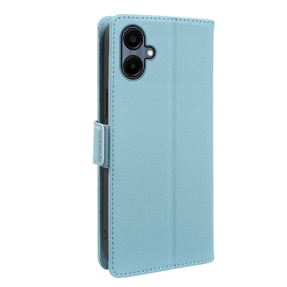For Samsung Galaxy A06 5G Wallet Case with Dual Magnetic Clasp Litchi Textured Leather Flip Stand Phone Cover - Blue - 6